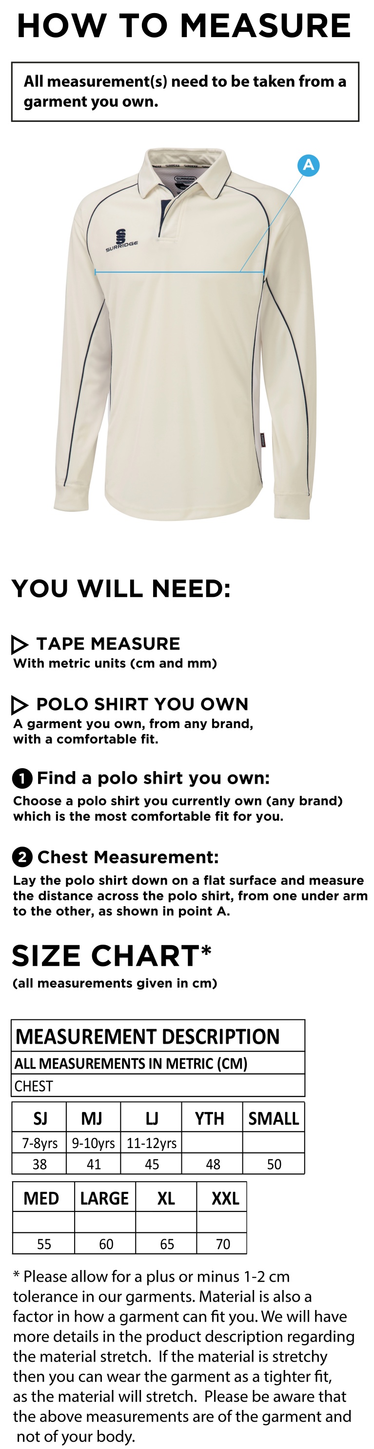 Dundrum Cricket Club - Long Sleeve Shirt - Size Guide