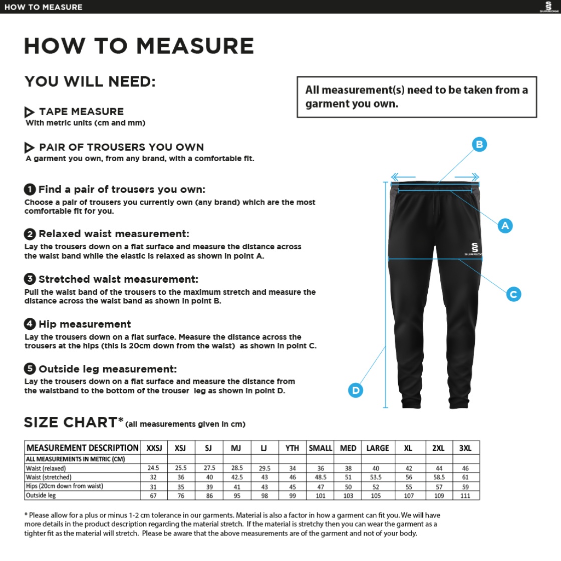 Dundrum Cricket Club - Dual Skinny Pant - Size Guide
