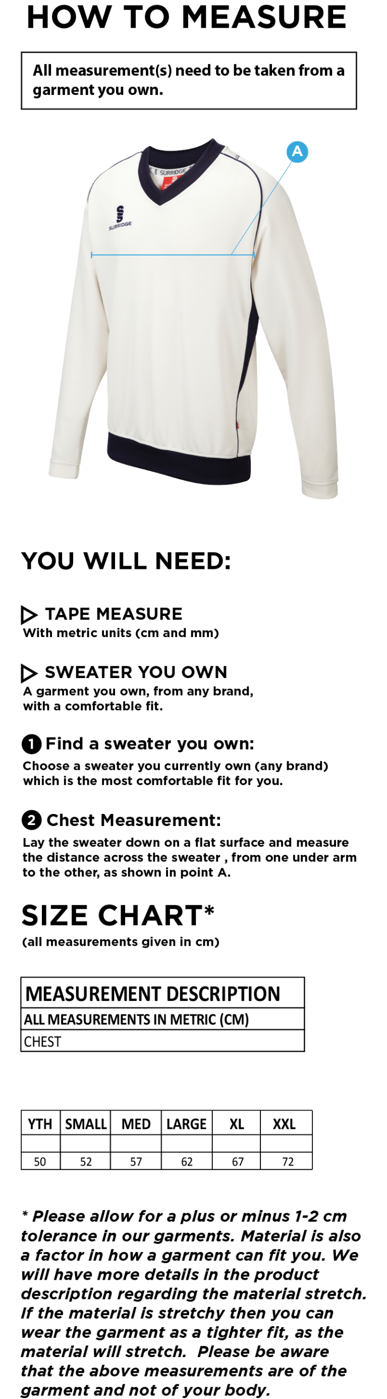 Dundrum Cricket Club - Long Sleeve Sweater - Size Guide