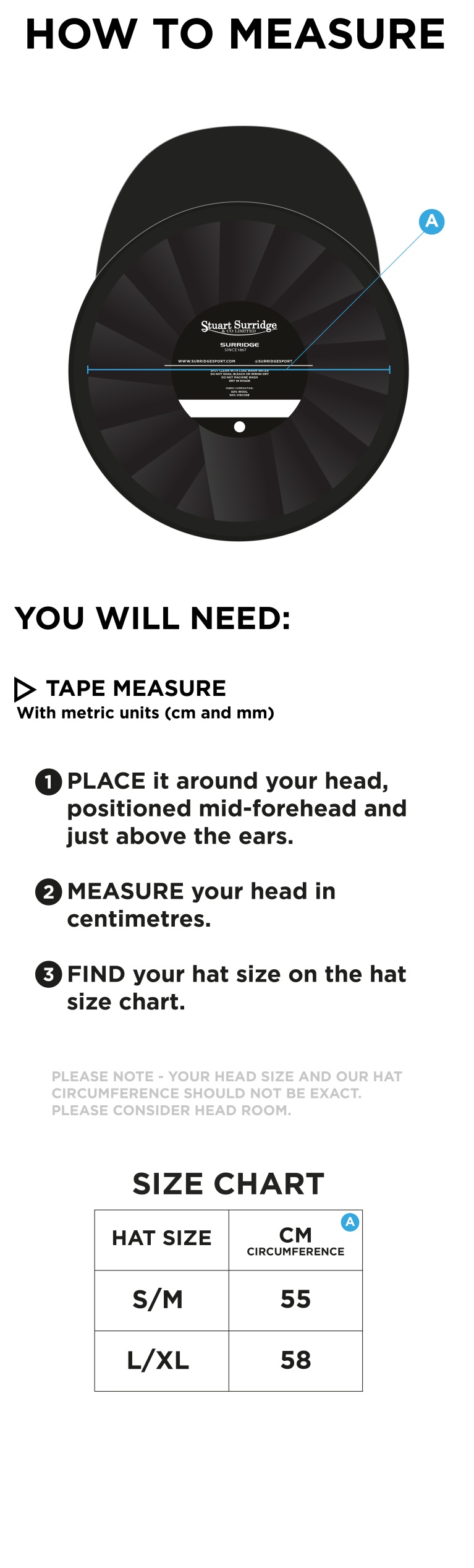 Dundrum Cricket Club - Baggy Cricket Cap - Size Guide