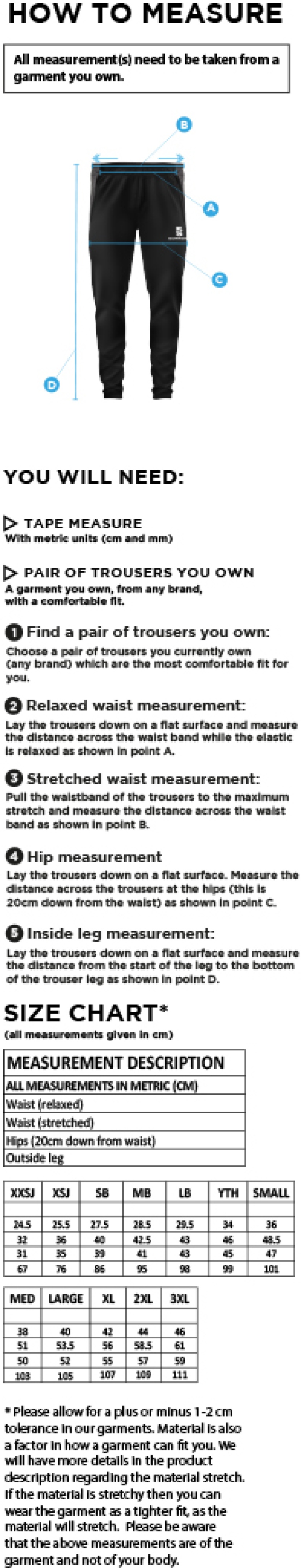 Dundrum Cricket Club - Dual Skinny Pant - Size Guide