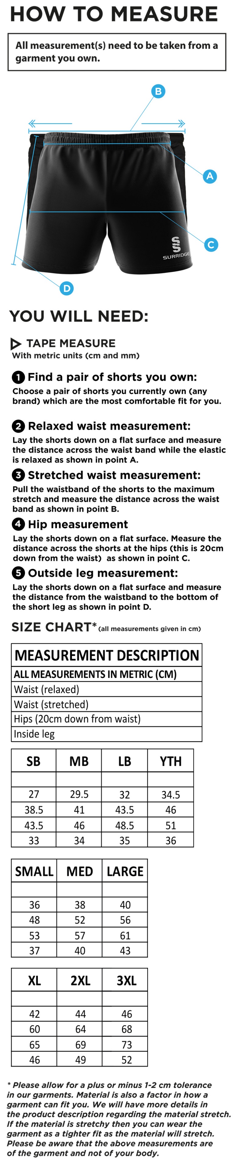 Dundrum Cricket Club - Dual Short - Size Guide