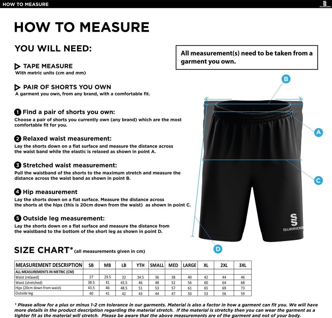 Dundrum Cricket Club - Blade Shorts - Size Guide