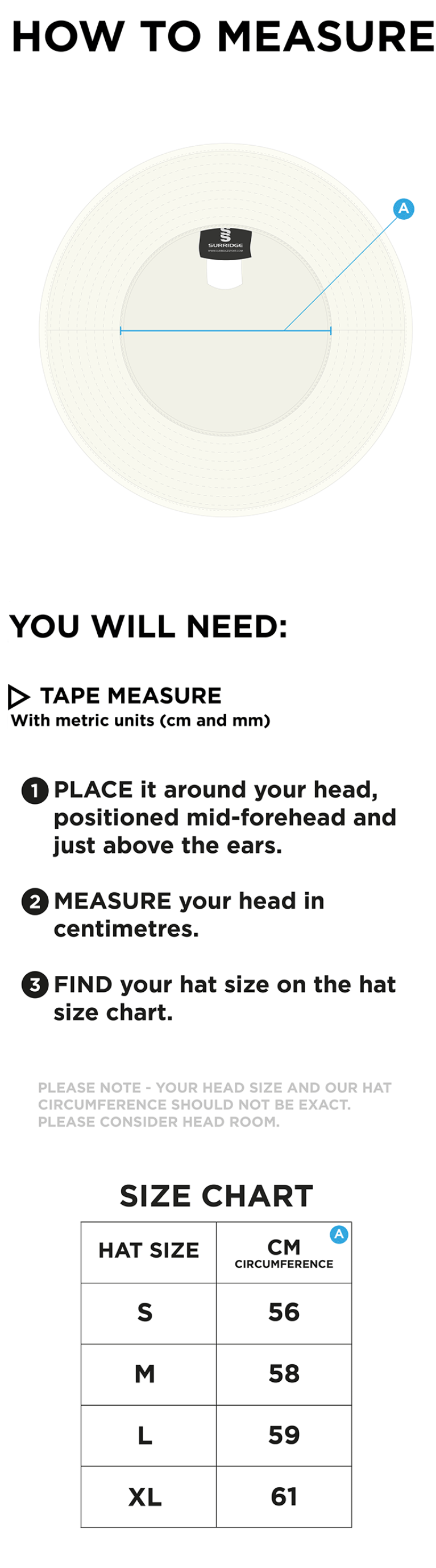 Dundrum Cricket Club - Floppy Hat - Size Guide