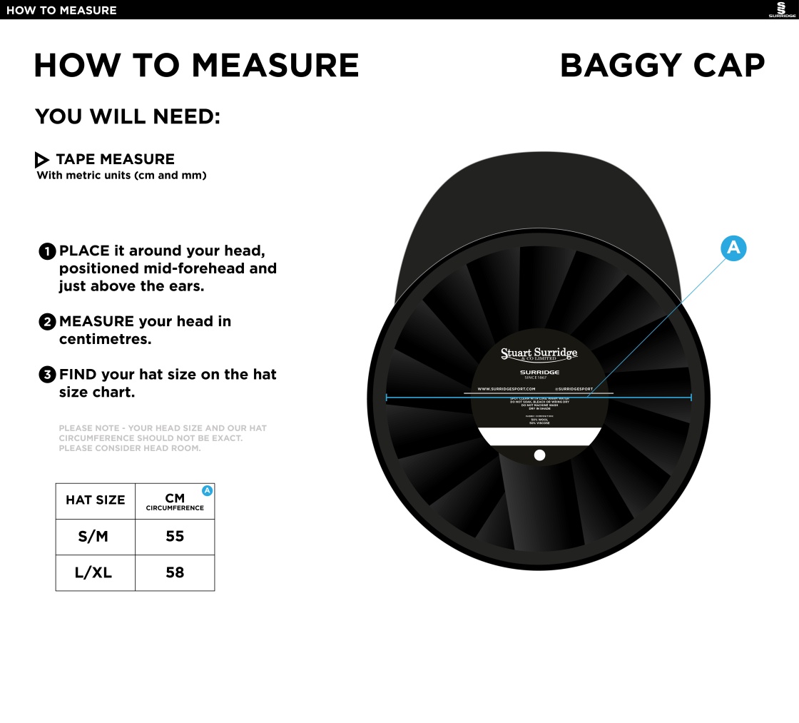 Dundrum Cricket Club - Baggy Cricket Cap - Size Guide