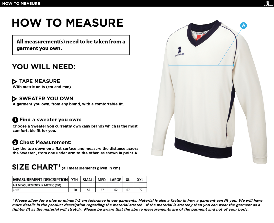 Dundrum Cricket Club - Long Sleeve Sweater - Size Guide