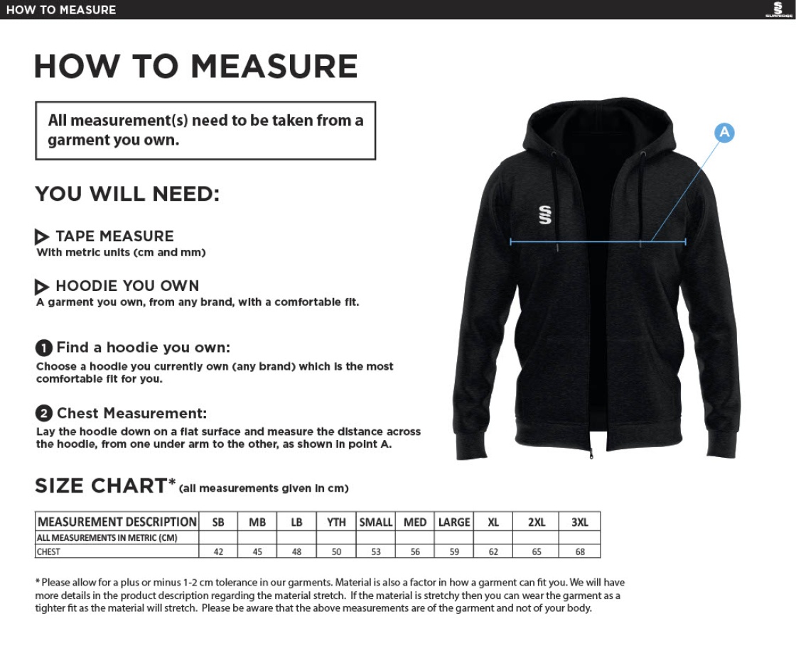 Dundrum Cricket Club - Full Zip Hoody - Size Guide